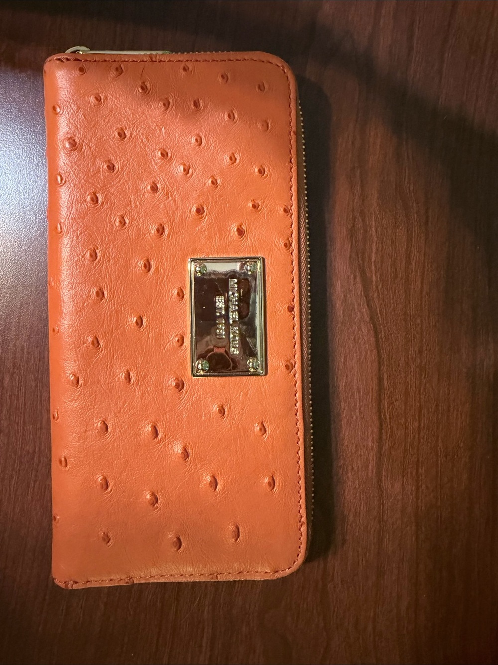 Michael Kors Orange Zip-Around Wallet with Logo Plate